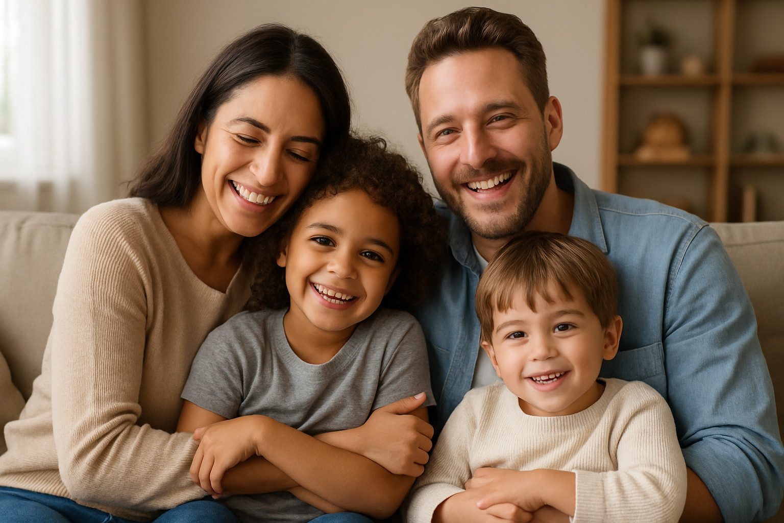 Candid Family Photo in Cozy Living Room-Free Download-Getfreephoto.com