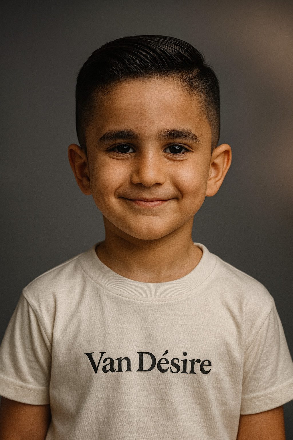 Free Studio Portrait of a Cute Boy with Bright Smile and Slick Hair