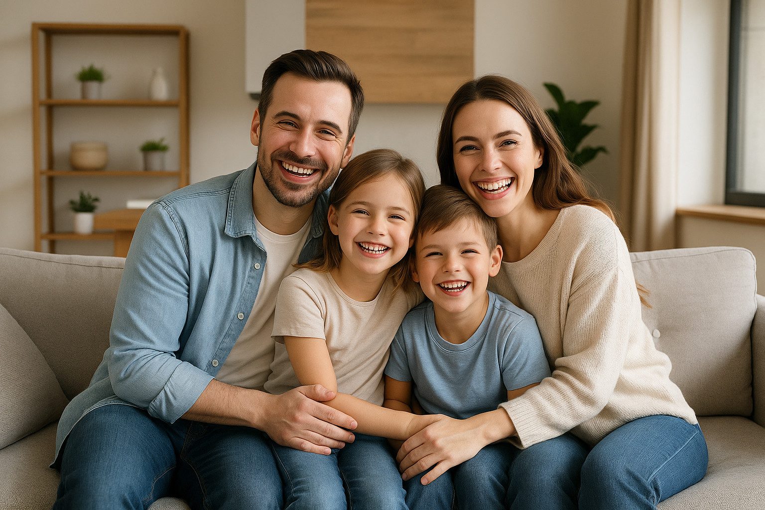 Happy Family Photo on Sofa-Free Download-Getfreephoto.com